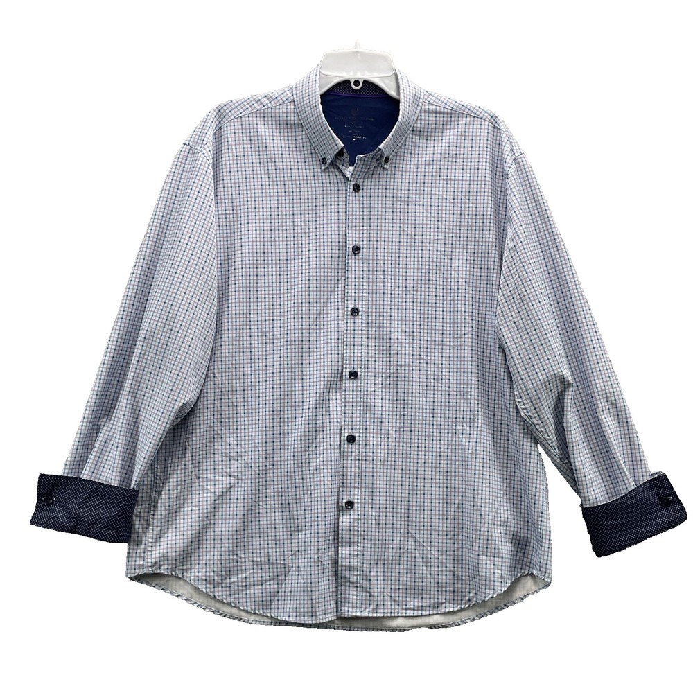 Society of Threads Dress Shirt Men XL Plaid Dot Flip Cuff Office Corpcore Preppy